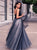A line V Neck Backless Open Back Floor Length Prom Dress with Pleats