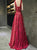 Red A Line Red Tulle Lace Up Scoop Prom Dresses with Belt 