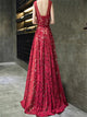 Red A Line Red Tulle Lace Up Scoop Prom Dresses with Belt 