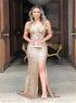 Off the Shoulder Slit Mermaid Sequined Prom Dresses LBQ3321