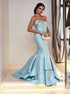 Mermaid Sweep Train Satin Off the Shoulder Ruffles Prom Dresses LBQ2318