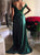 Sweep Train Green Open Back Evening Dresses