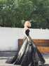A Line Sweetheart Black Appliques Tulle Prom Dress with Beadings LBQ2595