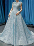 A Line Scoop Lace Beadings Open Back Tulle Prom Dress LBQ2754