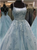 Blue Lace Up Prom Dresses