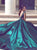 A Line Open Back Beadings Satin Green Prom Dresses