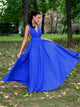 A Line V Neck Chiffon Pleats Prom Dresses