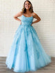 A Line Spaghetti Straps Appliques Tulle Prom Dress