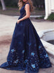 Sweep Train Blue Evening Dresses