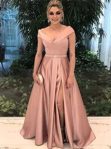 Sweep Train Pink Evening Dresses With Split 