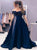 A Line Off the Shoulder Satin Prom Dresses with Rhinstone LBQ2518