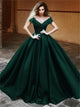 Ball Gowns V Neck Off The Shoulder Long Satin Prom Dresses