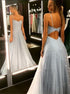 A Line Spaghetti Straps Tulle Floor Length Prom Dress LBQ1299