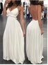 A Line White Spaghetti Straps Chiffon Backless Pleats Prom Dress LBQ2972