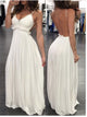 A Line White Spaghetti Straps Chiffon Backless Pleats Prom Dresses