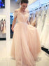 A Line Spaghetti Straps Pink Tulle Prom Dresses LBQ2698