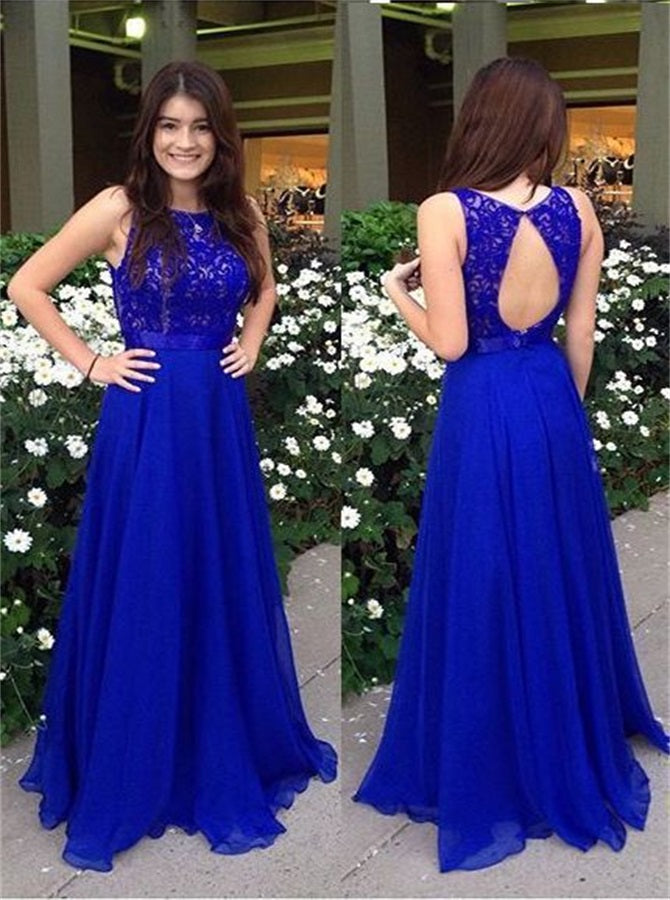 A Line Scoop Appliques Chiffon Open Back Chiffon Prom Dresses | Alinepromdress A Line Scoop Appliques Chiffon Open Back Chiffon Prom Dresses | Alinepromdress