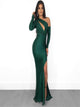 Mermaid One Shoulder Green Satin Prom Dresses