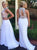 A Line Sweep Train White Open Back Evening Dresses
