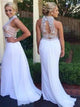 A Line Sweep Train White Open Back Evening Dresses