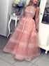 A Line Halter Tulle Beading Prom Dresses LBQ2502