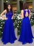 A Line Scoop Appliques Chiffon Open Back Chiffon Royal Blue Prom Dress LBQ3174
