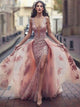  A Line V Neck Tulle Prom Dresses with Lace Appliques