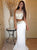 Mermaid White Two Piece Beading Scoop Satin Prom Dress LBQ2952