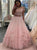 Two Piece Off The Shoulder Pink Tulle Prom Dresses