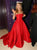 Red Satin A Line Strapless Sleeveless Prom Dresses