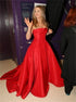 Red Satin A Line Strapless Prom Dress LBQ1385