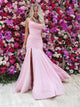 Mermaid Spaghetti Straps Slit Floor Length Chiffon Prom Dresses With Pleats