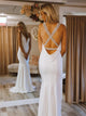 Mermaid White V Neck Beadings Prom Dresses with Sweep Train