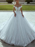 Off the Shoulder Ball Gown Lace Open Back Wedding Dresses LBQW0110