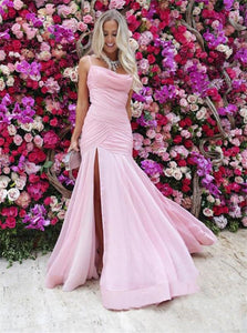 Chiffon Floor Length Pink Evening Dresses