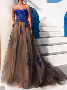Chic A Line Lace Sweetheart Lace Up Tulle Prom Dresses