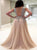 A Line Tulle Champagne Sweep Train Prom Dresses