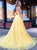 A Line Spaghetti Straps Lace Up Tulle Yellow Prom Dresses
