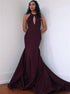 Mermaid Burgundy Keyhole Satin Prom Dresses with Sweep Train LBQ1868