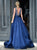 A line V Neck Open Back Sleeveless Satin Prom Dresses