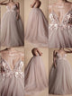  A line Spaghetti Straps Backless Tulle Appliques Prom Dresses
