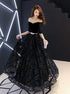 Off the Shoulder Black Lace Short Sleeves Prom Dress LBQ1537