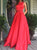 A Line Scoop Satin Red Beadings Prom Dresses