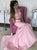 A Line Halter Two Piece Appliques Satin Pink Prom Dresses