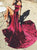 Burgundy Off The Shoulder Chapel Train Satin Prom Dresses