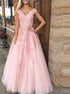 V Neck Sleeveless Beadings Blush Chiffon Prom Dress LBQ0927