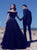 Black A Line Off the Shoulder Beading Navy Blue Prom Dresses 