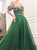 A Line Off the Shoulder Green Tulle Prom Dresses with Flowers