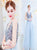 A Line V Neck Beading Tulle Open Back Prom Dresses 