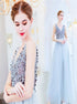 A Line V Neck Beading Tulle Open Back Prom Dress LBQ3078